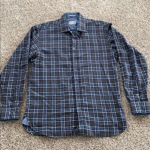 Enzone Men’s Button Down Gray & Blue Plaid Shirt